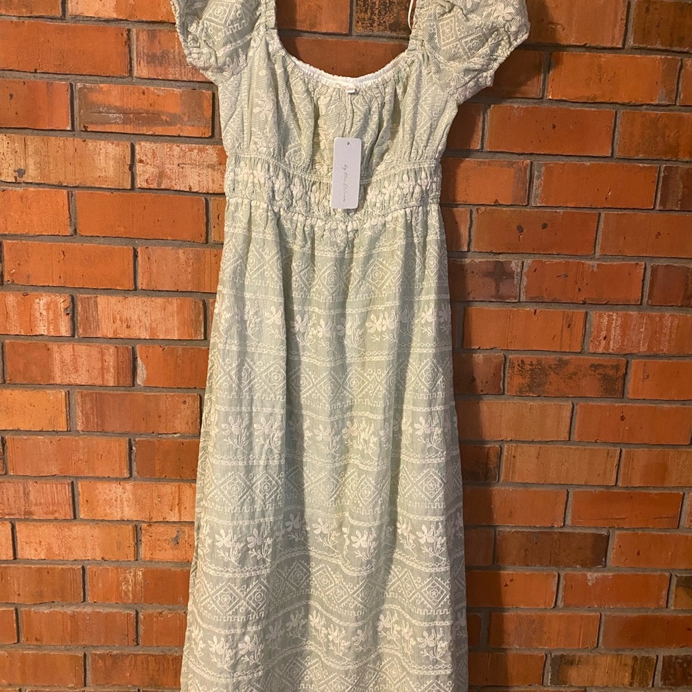 By The River Elegant Green Patterned Dress Large